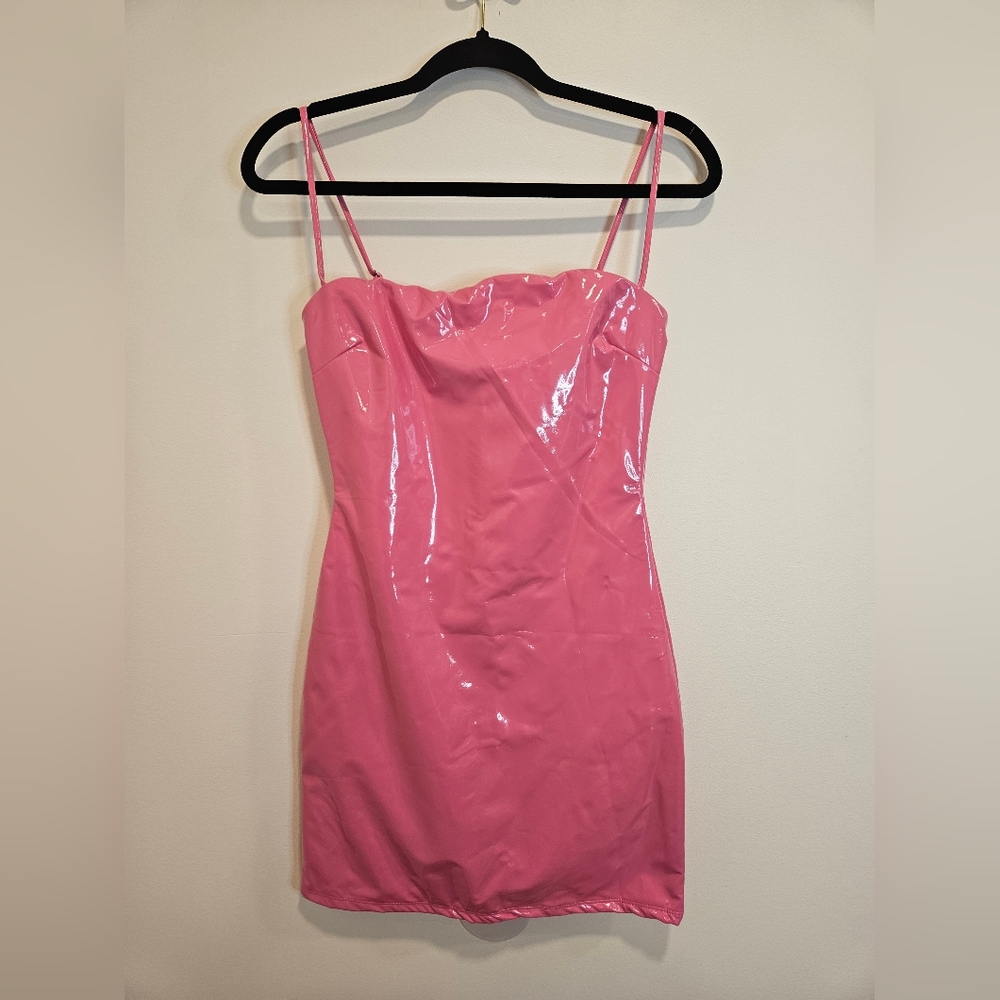 naked wardrobe Hot Pink Latex-Effect Mini Dress - Picture 4 of 12